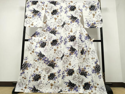 平和屋着物∴夏物 浴衣 縦綿絽 牡丹 金彩 綿 逸品 CAAW1125ng