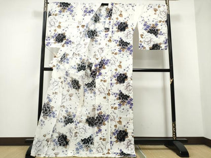 平和屋着物∴夏物 浴衣 縦綿絽 牡丹 金彩 綿 逸品 CAAW1125ng