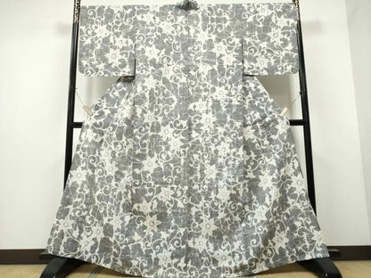 平和屋着物∴夏物　浴衣　型染め　花唐草文　綿　逸品　CAAW1128ng