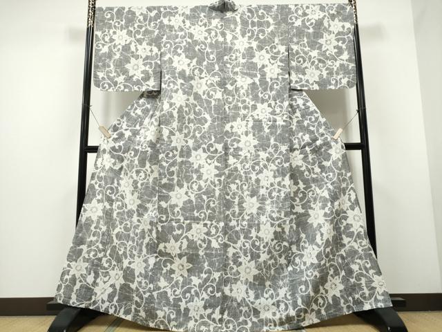 平和屋着物∴夏物　浴衣　型染め　花唐草文　綿　逸品　CAAW1128ng