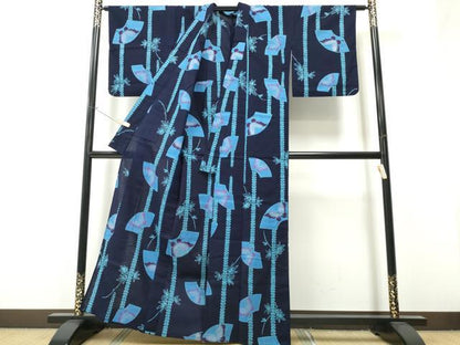 平和屋着物∴夏物 浴衣 枝葉間道 地紙舞蝶文 綿 逸品 CAAW1129ng