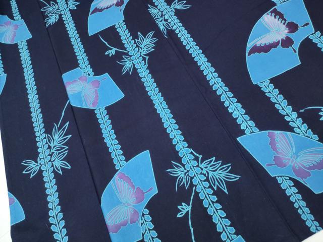 平和屋着物∴夏物 浴衣 枝葉間道 地紙舞蝶文 綿 逸品 CAAW1129ng