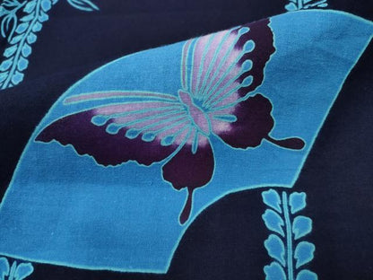平和屋着物∴夏物 浴衣 枝葉間道 地紙舞蝶文 綿 逸品 CAAW1129ng