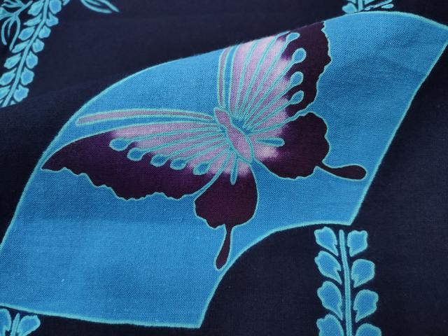 平和屋着物∴夏物 浴衣 枝葉間道 地紙舞蝶文 綿 逸品 CAAW1129ng