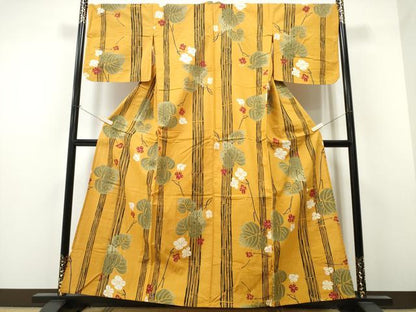 平和屋着物∴夏物 浴衣 竹縞 モンステラ花文 逸品 CAAW1130ng
