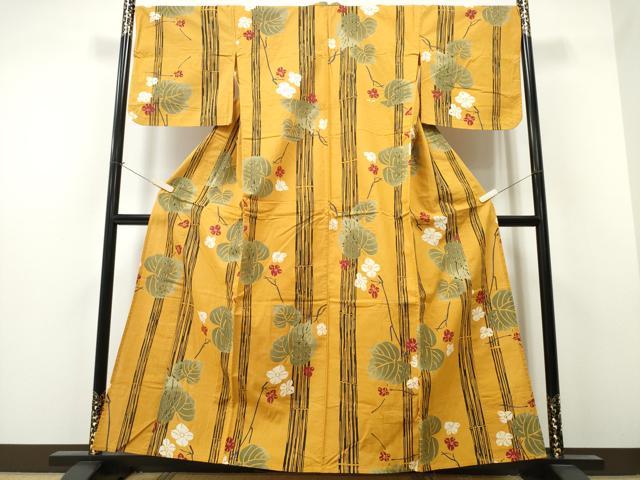 平和屋着物∴夏物 浴衣 竹縞 モンステラ花文 逸品 CAAW1130ng