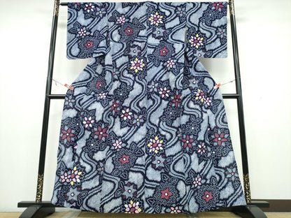 平和屋着物∴夏物　浴衣　有松鳴海絞り　流水舞花文　綿　逸品　CAAW1131ng