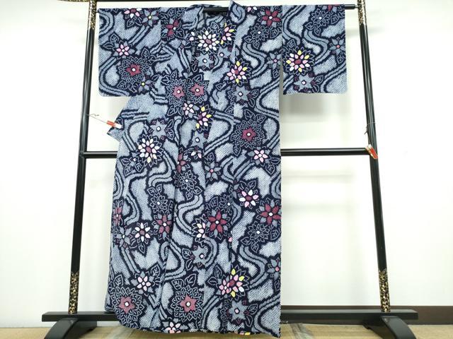 平和屋着物∴夏物　浴衣　有松鳴海絞り　流水舞花文　綿　逸品　CAAW1131ng