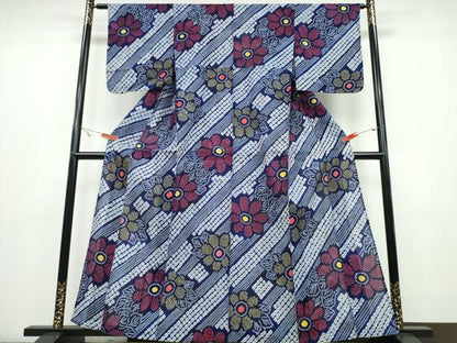 平和屋着物∴夏物 浴衣 有松鳴海絞り 斜線菊文 綿 逸品 未使用 CAAW1136ng