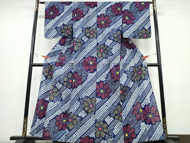 平和屋着物∴夏物 浴衣 有松鳴海絞り 斜線菊文 綿 逸品 未使用 CAAW1136ng