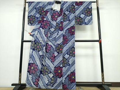 平和屋着物∴夏物 浴衣 有松鳴海絞り 斜線菊文 綿 逸品 未使用 CAAW1136ng