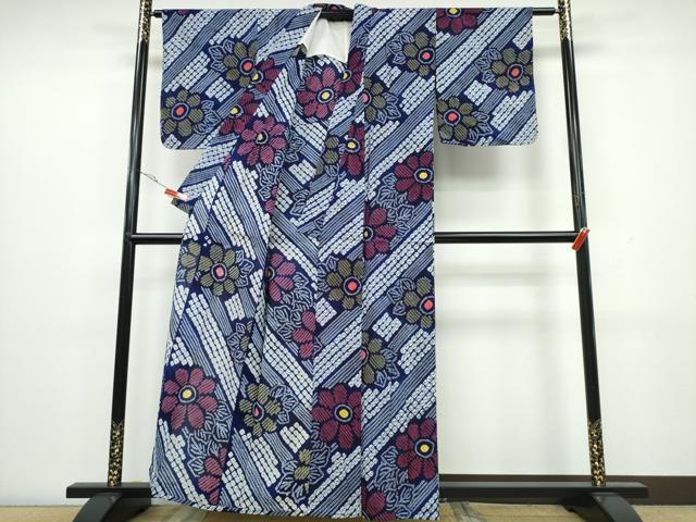 平和屋着物∴夏物 浴衣 有松鳴海絞り 斜線菊文 綿 逸品 未使用 CAAW1136ng