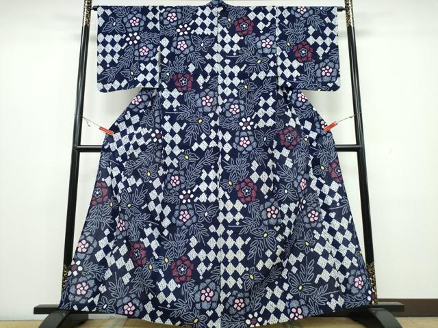 平和屋着物∴夏物 浴衣 有松鳴海絞り 枝花舞蝶文 綿 逸品 CAAW1138ng