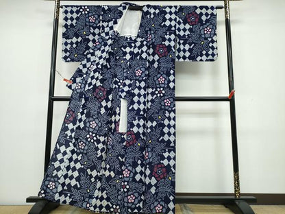 平和屋着物∴夏物 浴衣 有松鳴海絞り 枝花舞蝶文 綿 逸品 CAAW1138ng