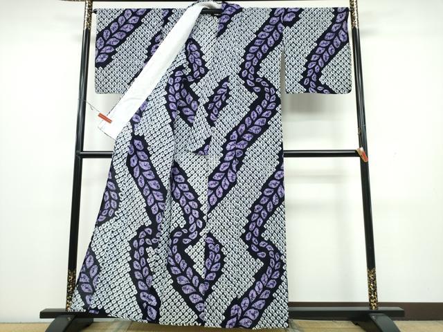 平和屋着物∴夏物 浴衣 有松鳴海絞り 枝葉文 綿 逸品 CAAW1145ng