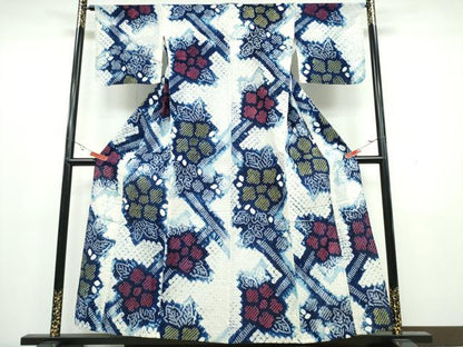 平和屋着物∴夏物 浴衣 有松鳴海絞り 籬舞花文 綿 逸品 未使用 CAAW1156ng