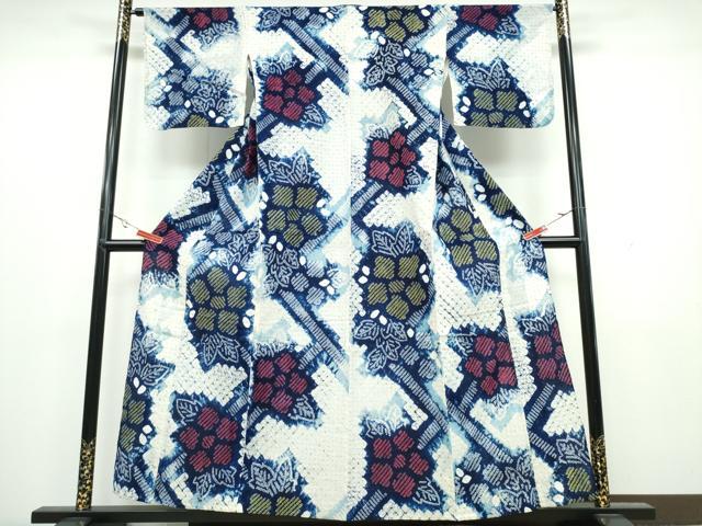 平和屋着物∴夏物 浴衣 有松鳴海絞り 籬舞花文 綿 逸品 未使用 CAAW1156ng