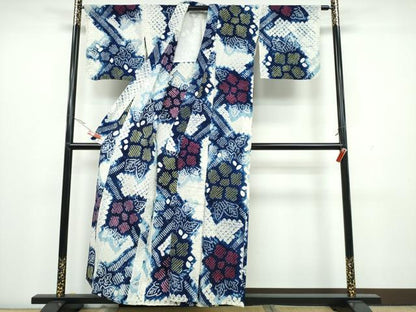 平和屋着物∴夏物 浴衣 有松鳴海絞り 籬舞花文 綿 逸品 未使用 CAAW1156ng