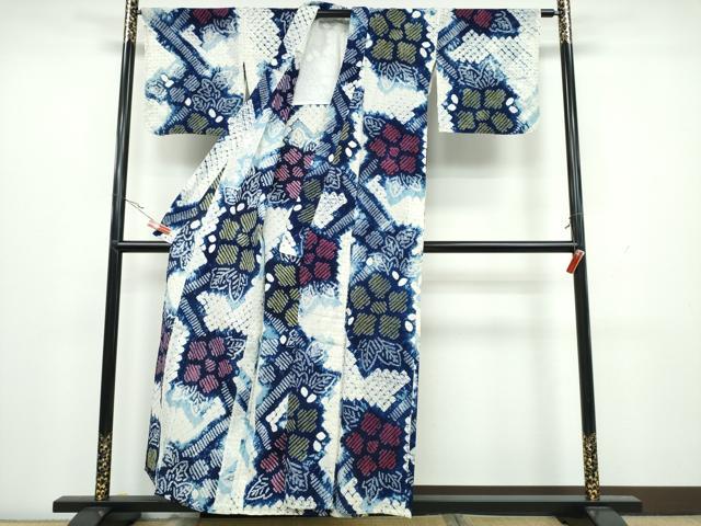 平和屋着物∴夏物 浴衣 有松鳴海絞り 籬舞花文 綿 逸品 未使用 CAAW1156ng