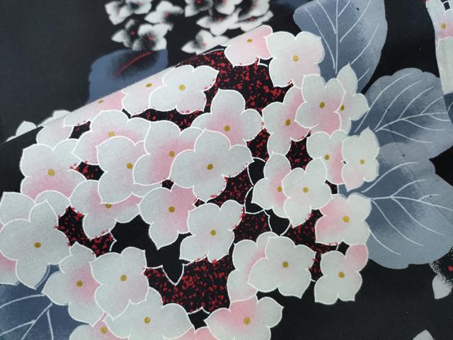 平和屋着物∴夏物 浴衣 紫陽花 黒地 金彩 綿 逸品 未使用 CAAW1164ng