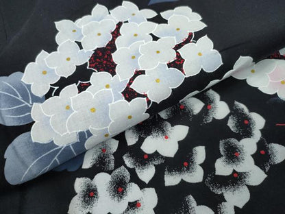 平和屋着物∴夏物 浴衣 紫陽花 黒地 金彩 綿 逸品 未使用 CAAW1164ng