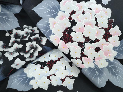 平和屋着物∴夏物 浴衣 紫陽花 黒地 金彩 綿 逸品 未使用 CAAW1164ng