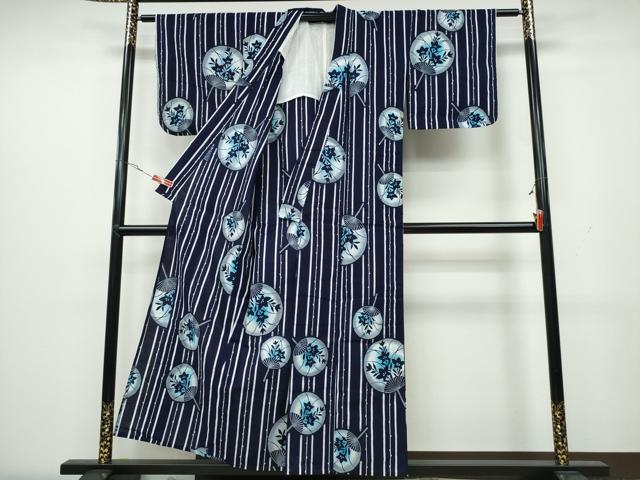 平和屋着物∴夏物 浴衣 団扇草花文 綿 逸品 CAAW1166ng