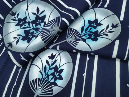 平和屋着物∴夏物 浴衣 団扇草花文 綿 逸品 CAAW1166ng