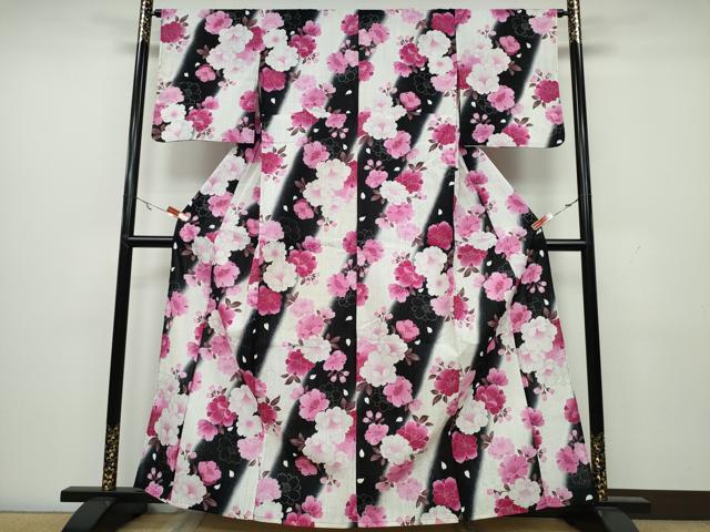 平和屋着物∴夏物 浴衣 舞桜 ラメ 銀彩 綿 逸品 CAAW1168ng