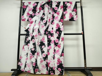 平和屋着物∴夏物 浴衣 舞桜 ラメ 銀彩 綿 逸品 CAAW1168ng