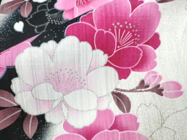平和屋着物∴夏物 浴衣 舞桜 ラメ 銀彩 綿 逸品 CAAW1168ng