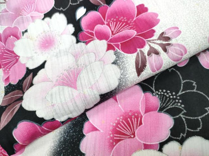 平和屋着物∴夏物 浴衣 舞桜 ラメ 銀彩 綿 逸品 CAAW1168ng