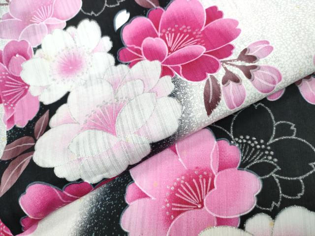 平和屋着物∴夏物 浴衣 舞桜 ラメ 銀彩 綿 逸品 CAAW1168ng