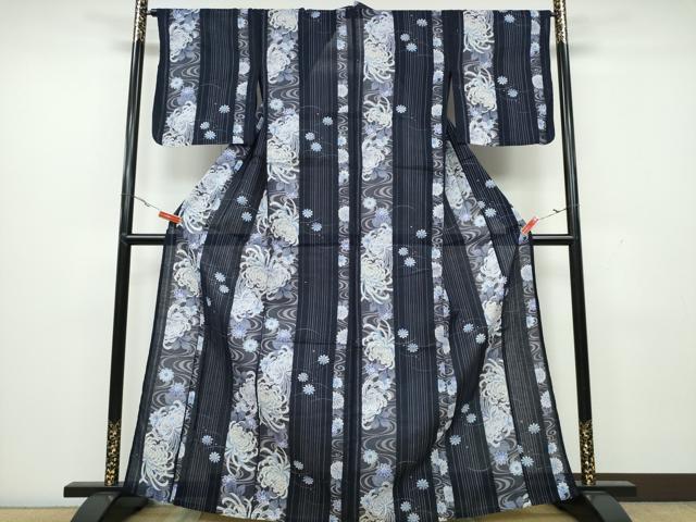 平和屋着物∴夏物 浴衣 縦綿絽 乱菊 間道 綿 逸品 CAAW1169ng