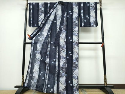 平和屋着物∴夏物 浴衣 縦綿絽 乱菊 間道 綿 逸品 CAAW1169ng