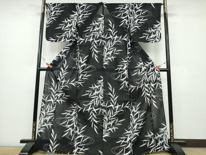 平和屋着物∴夏物 浴衣 流水笹文 黒地 綿 逸品 CAAW1170ng