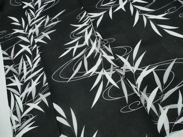 平和屋着物∴夏物 浴衣 流水笹文 黒地 綿 逸品 CAAW1170ng