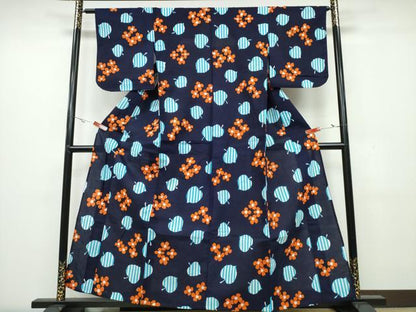 平和屋着物∴夏物 浴衣 舞葉花文 綿 逸品 CAAW1171ng