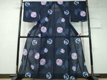 平和屋着物∴夏物　浴衣　綿紅梅　舞蝶花丸文　綿　逸品　CAAW1174ng