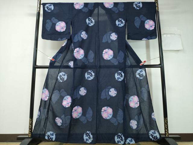 平和屋着物∴夏物　浴衣　綿紅梅　舞蝶花丸文　綿　逸品　CAAW1174ng