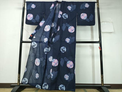 平和屋着物∴夏物　浴衣　綿紅梅　舞蝶花丸文　綿　逸品　CAAW1174ng