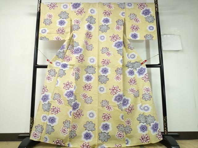 平和屋着物∴夏物 浴衣 綿紅梅 芝草舞花文 綿 逸品 CAAW1175ng