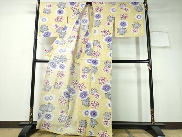平和屋着物∴夏物 浴衣 綿紅梅 芝草舞花文 綿 逸品 CAAW1175ng