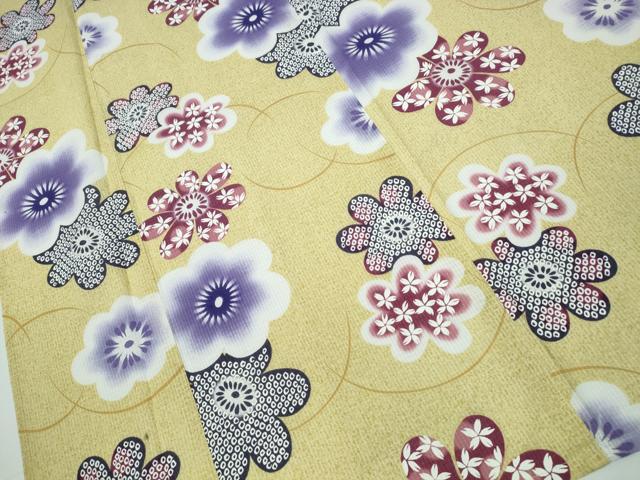 平和屋着物∴夏物 浴衣 綿紅梅 芝草舞花文 綿 逸品 CAAW1175ng