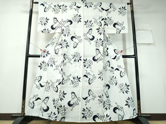 平和屋着物∴夏物 浴衣 馬 舞花文 綿 逸品 CAAW1176ng