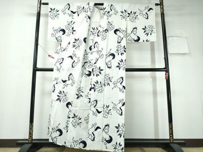 平和屋着物∴夏物 浴衣 馬 舞花文 綿 逸品 CAAW1176ng