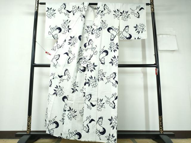 平和屋着物∴夏物 浴衣 馬 舞花文 綿 逸品 CAAW1176ng