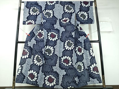 平和屋着物∴夏物 浴衣 有松鳴海絞り ひまわり 向日葵 亀甲文 綿 逸品 CAAW1179ng