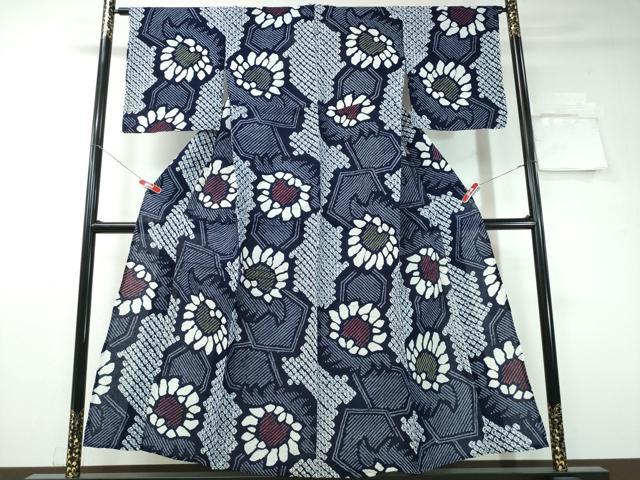 平和屋着物∴夏物 浴衣 有松鳴海絞り ひまわり 向日葵 亀甲文 綿 逸品 CAAW1179ng