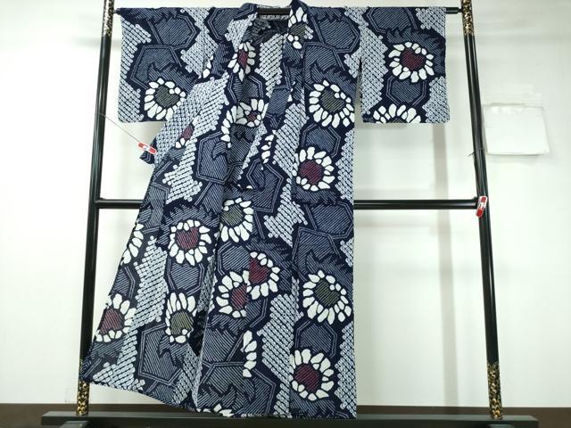 平和屋着物∴夏物 浴衣 有松鳴海絞り ひまわり 向日葵 亀甲文 綿 逸品 CAAW1179ng